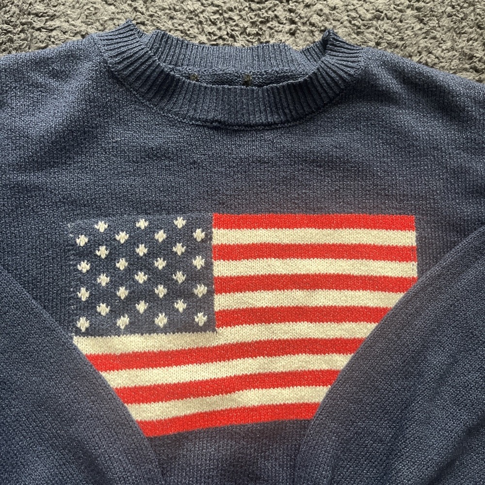 Unbranded Sweater Women L Blue American Flag Knit Patriotic Preppy Americana